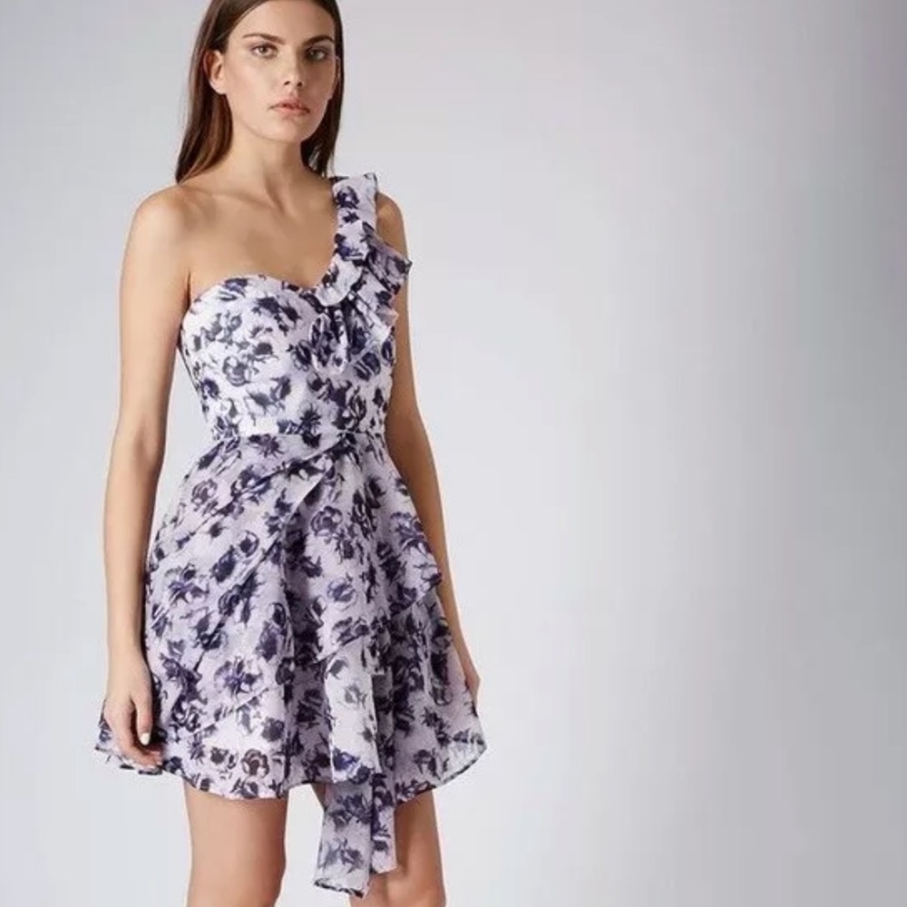 Topshop One Shoulder Purple Floral Dress